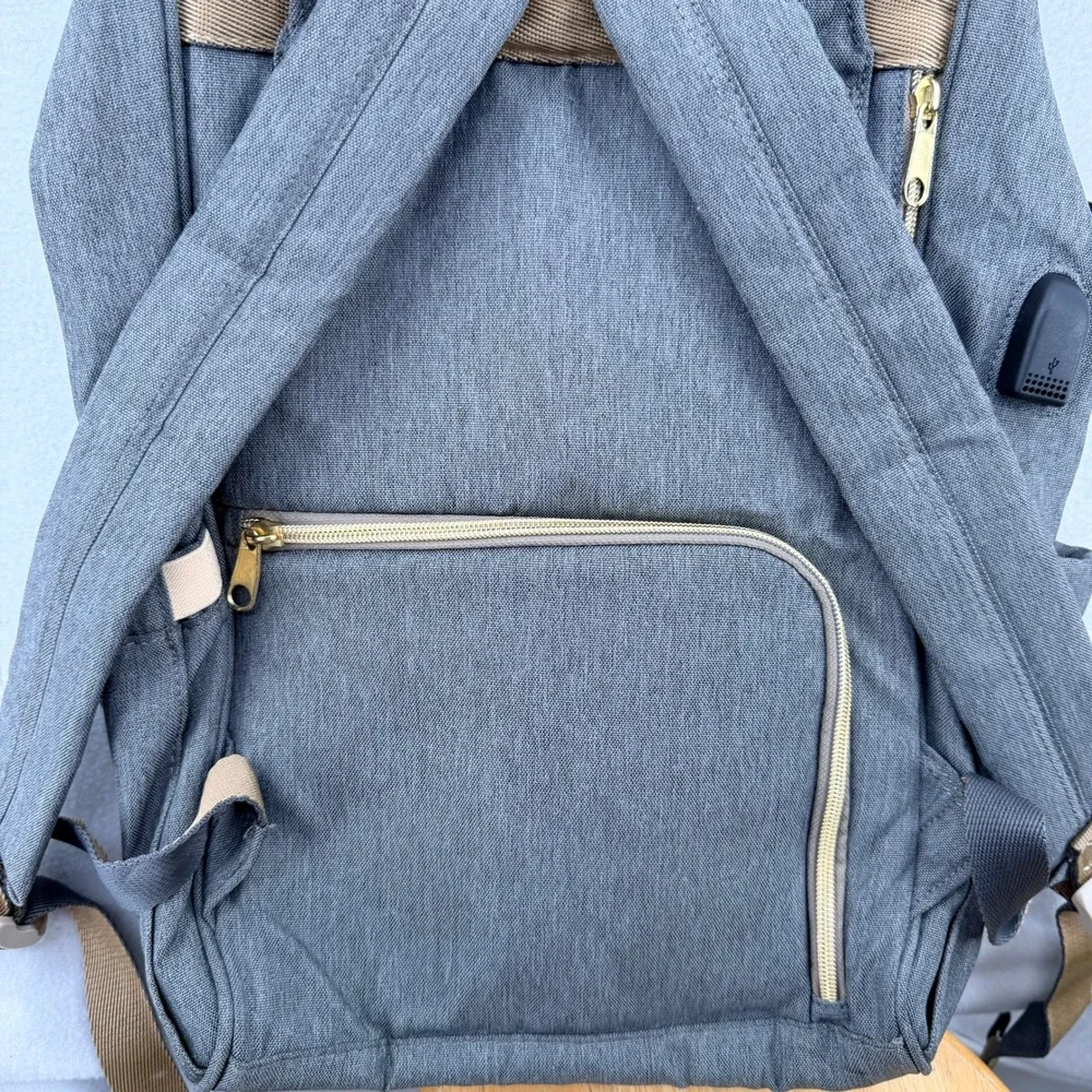 Sunveno Diaper Bag Backpack Grey Heather USB Charging Port Travel Baby Bag
